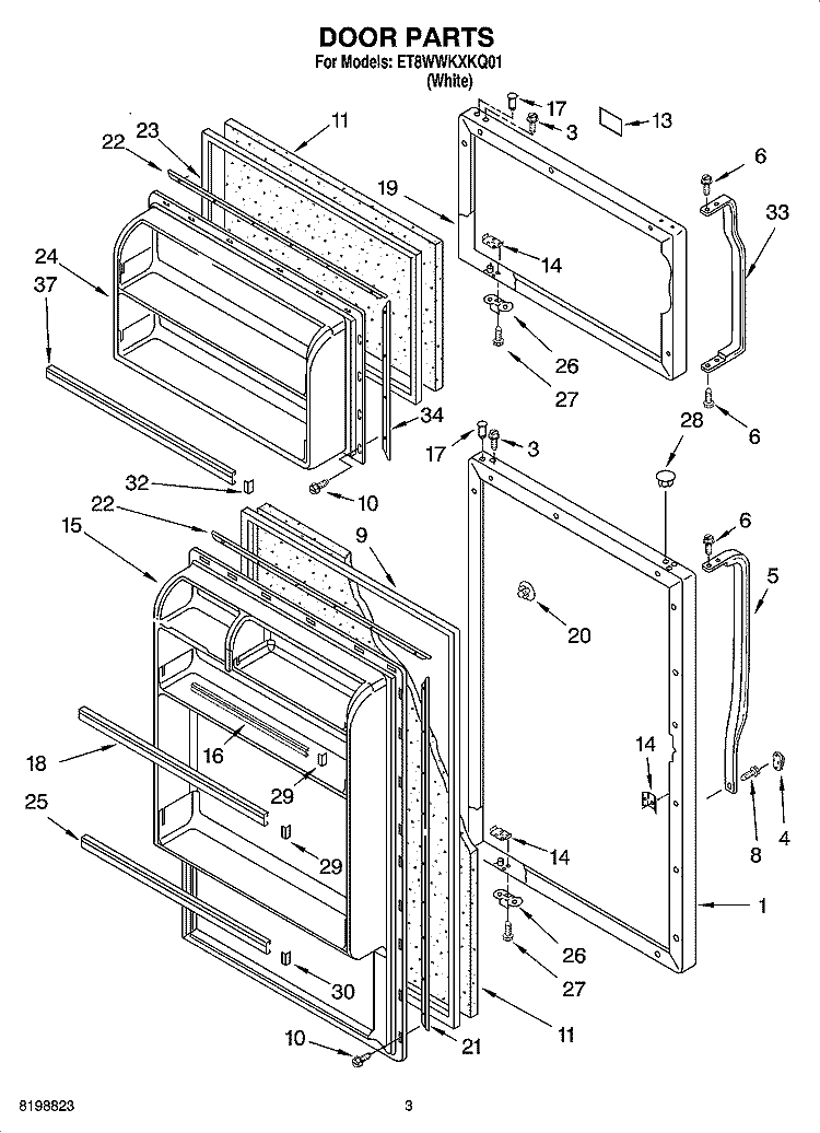 DOOR PARTS Diagram and Parts List for ET8WWKXKQ01  Whirlpool Refrigerator