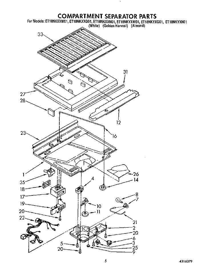 COMPARTMENT SEPARATOR Diagram and Parts List for ET18NKYXN01  Whirlpool Refrigerator