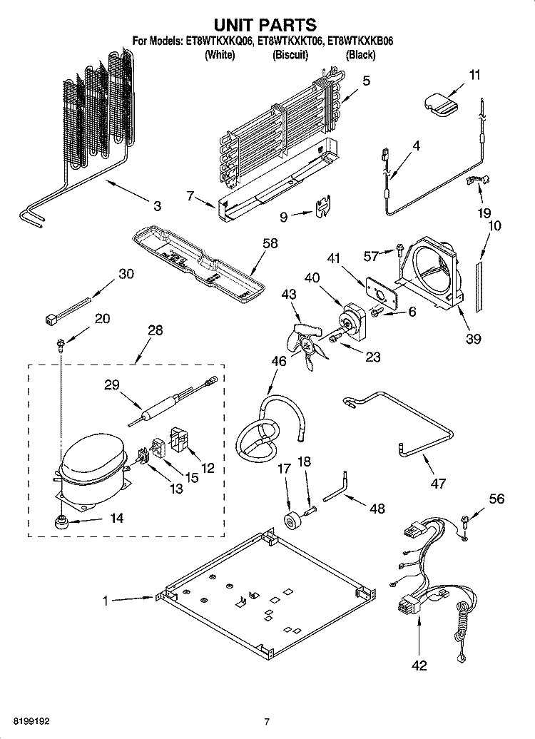 UNIT PARTS Diagram and Parts List for ET8WTKXKQ06  Whirlpool Refrigerator
