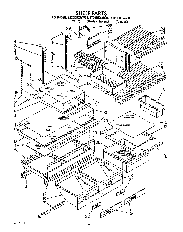SHELF, LIT/OPTIONAL Diagram and Parts List for ET20DKXWN02  Whirlpool Refrigerator