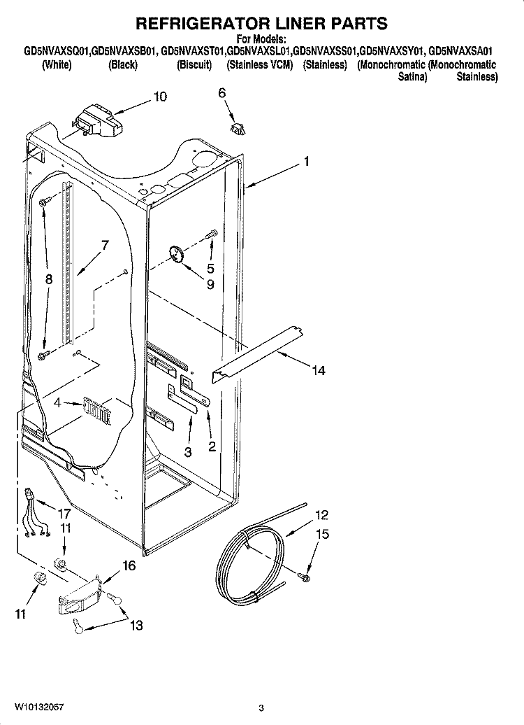 REFRIGERATOR LINER PARTS Diagram and Parts List for GD5NVAXSS01  Whirlpool Refrigerator