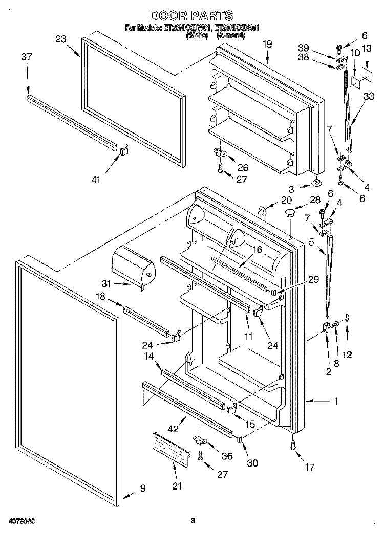 DOOR Diagram and Parts List for ET20NKXDW01  Whirlpool Refrigerator