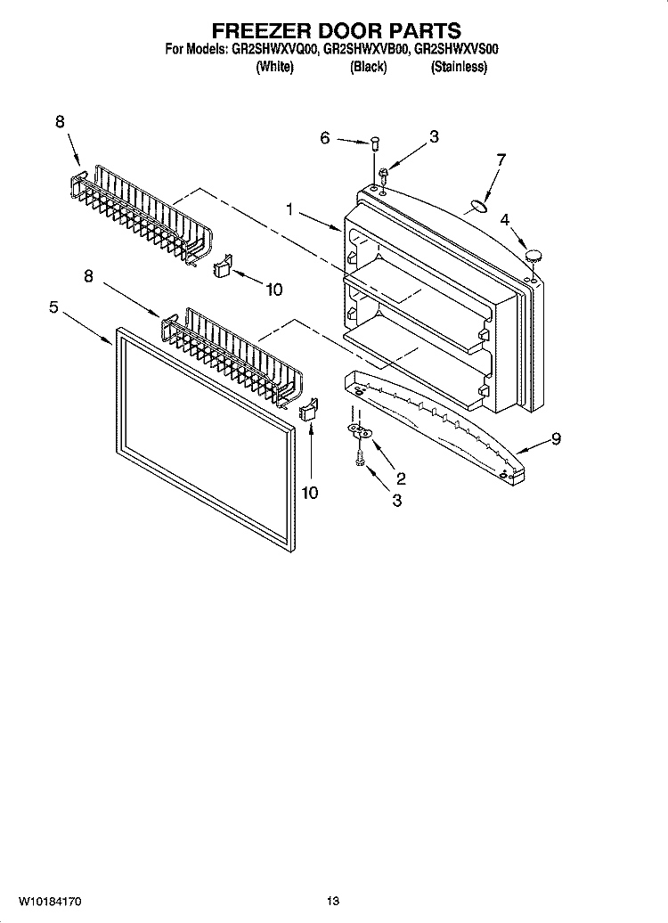 FREEZER DOOR PARTS Diagram and Parts List for GR2SHWXVB00  Whirlpool Refrigerator