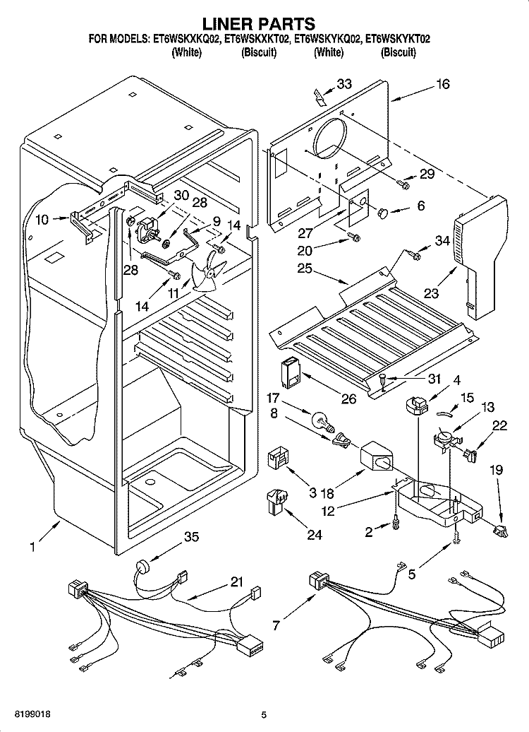 LINER PARTS Diagram and Parts List for ET6WSKYKT02  Whirlpool Refrigerator