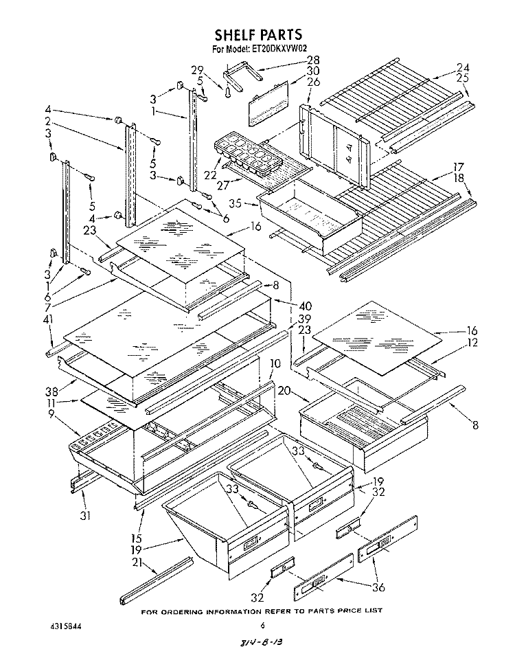 SHELF , LIT/OPTIONAL Diagram and Parts List for ET20DKXVF02  Whirlpool Refrigerator