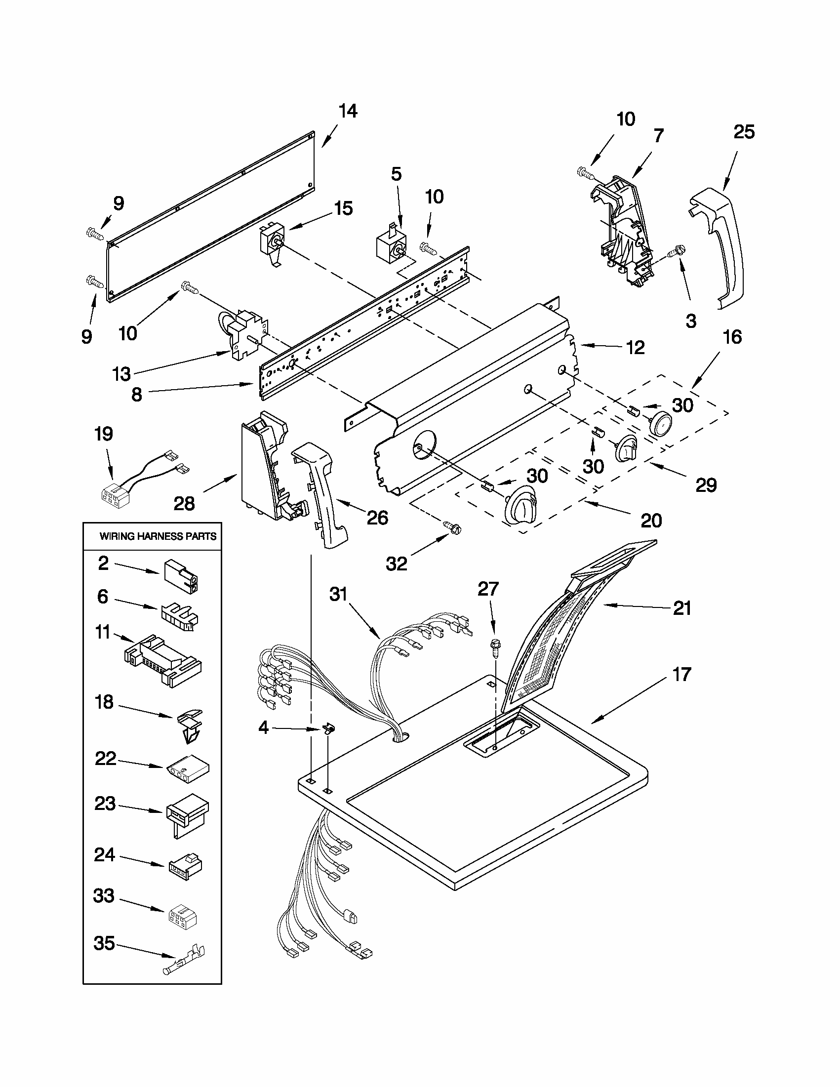Top And Console Parts Diagram and Parts List for 110C73512201  Kenmore Dryer