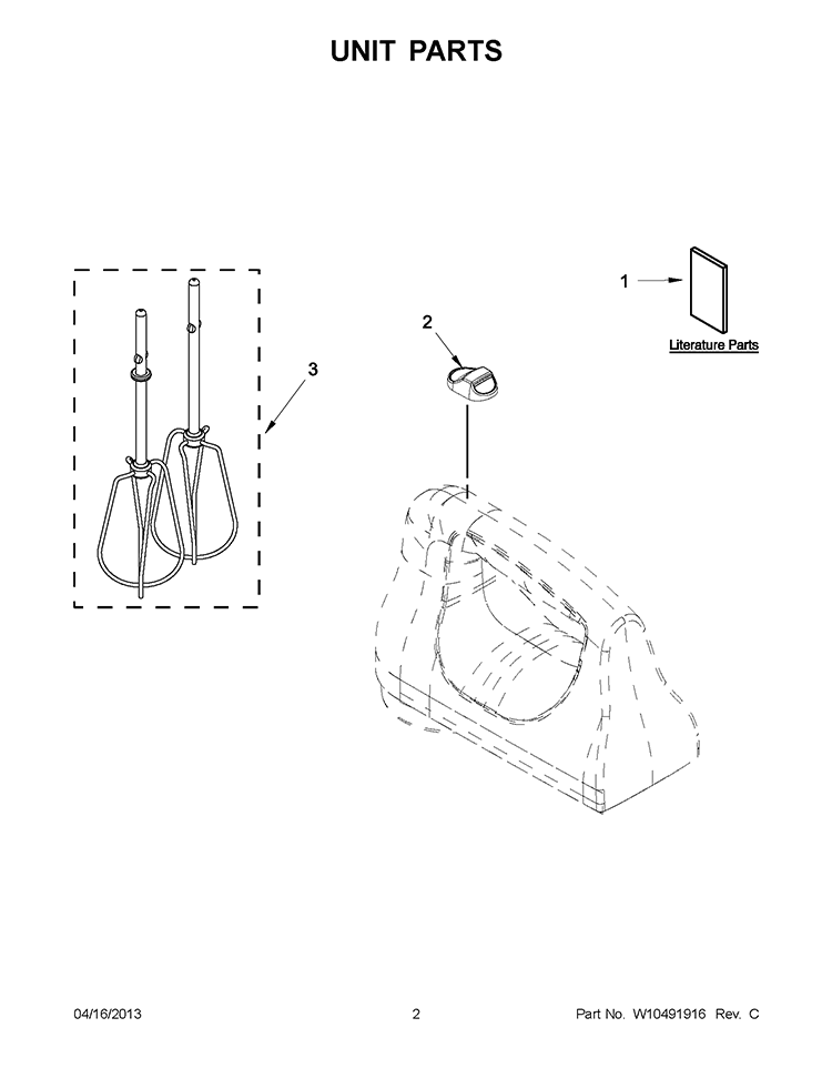 UNIT PARTS Diagram and Parts List for  KitchenAid Mixer
