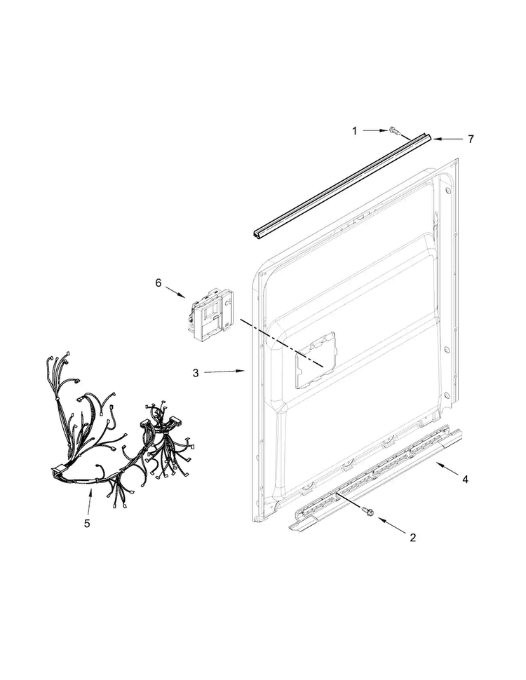 Inner Door Parts Diagram and Parts List for  KitchenAid Dishwasher