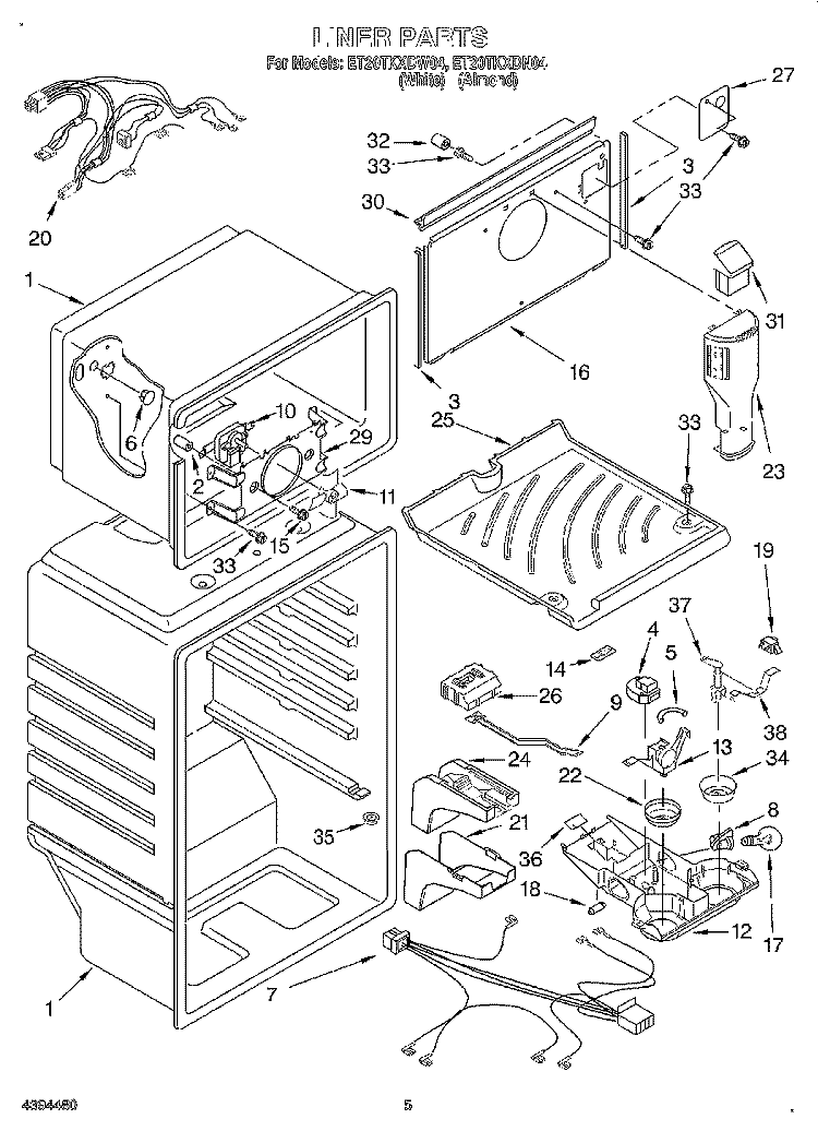 LINER Diagram and Parts List for ET20TKXDN04  Whirlpool Refrigerator