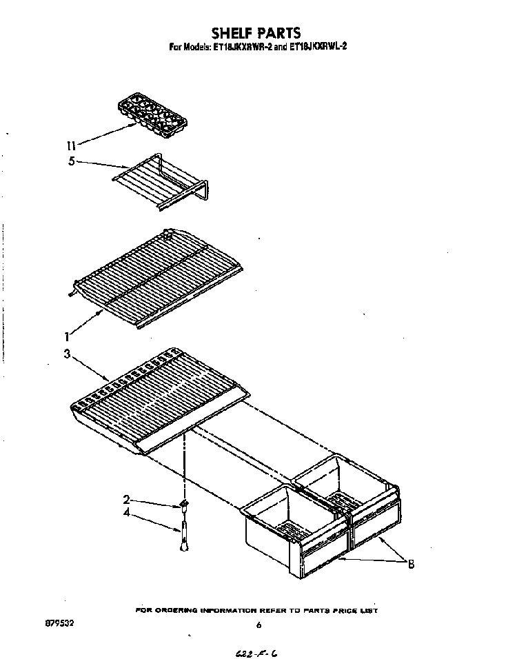 Shelf Diagram and Parts List for ET18JKXRW2  Whirlpool Refrigerator