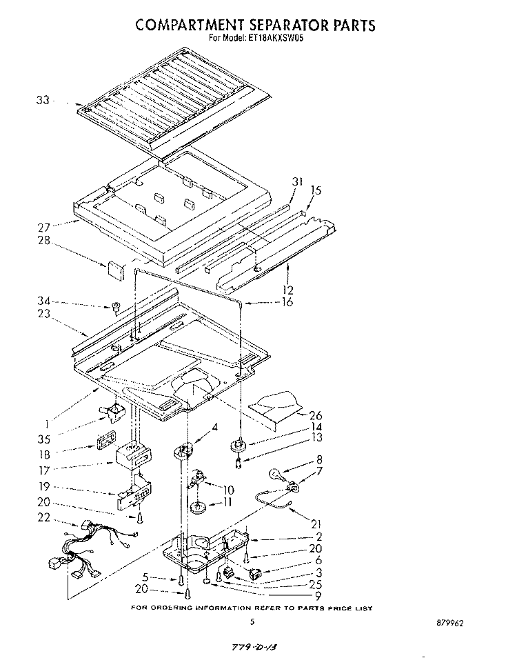 COMPARTMENT SEPARATOR Diagram and Parts List for ET18AKXSW05  Whirlpool Refrigerator