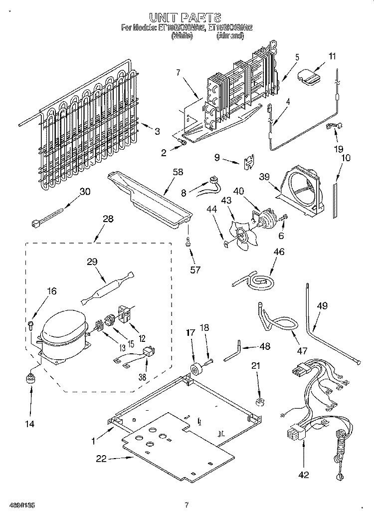 UNIT Diagram and Parts List for ET18GKXGW02  Whirlpool Refrigerator