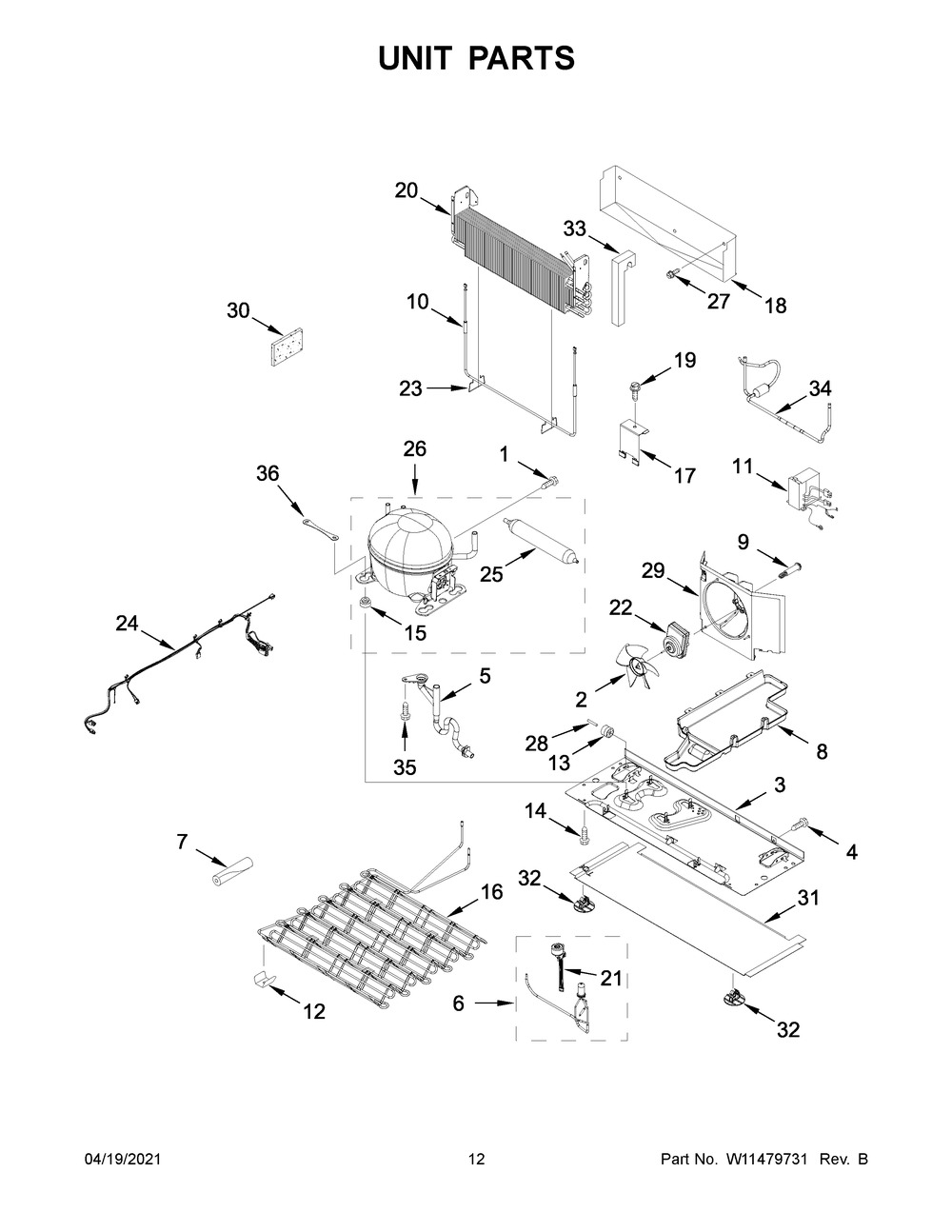 Unit Parts Diagram and Parts List for  Whirlpool Refrigerator