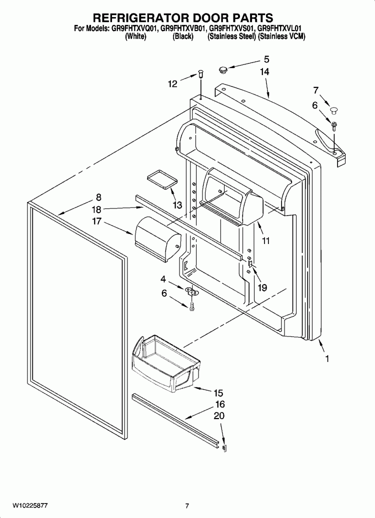 REFRIGERATOR DOOR PARTS Diagram and Parts List for GR9FHTXVL01  Whirlpool Refrigerator