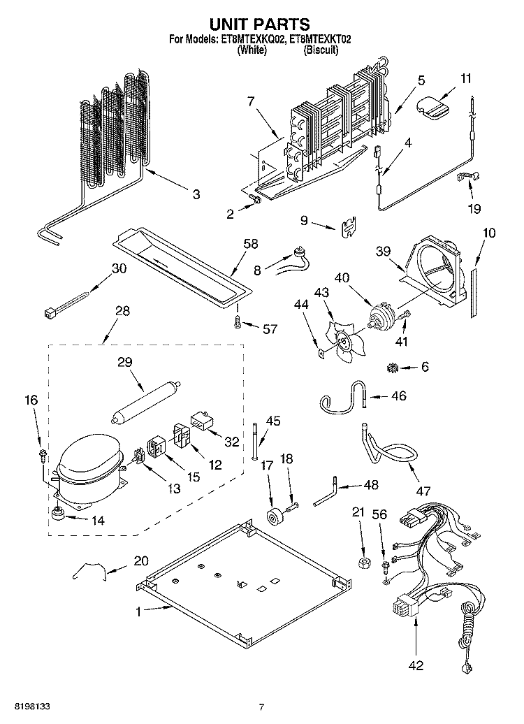 UNIT Diagram and Parts List for ET8MTEXKT02  Whirlpool Refrigerator