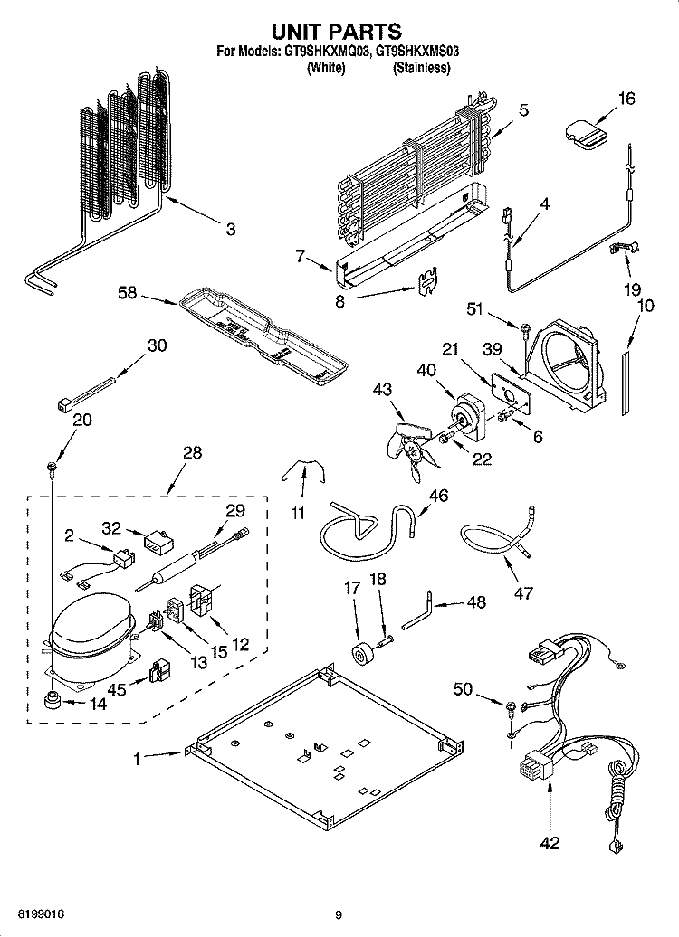 UNIT PARTS Diagram and Parts List for GT9SHKXMS03  Whirlpool Refrigerator
