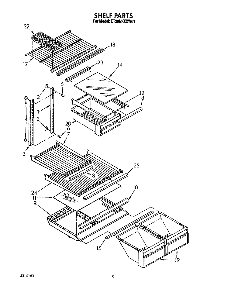 SHELF Diagram and Parts List for ET20NKXXN01  Whirlpool Refrigerator