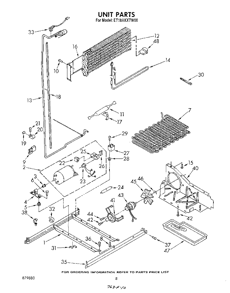 UNIT Diagram and Parts List for ET18AKXTM00  Whirlpool Refrigerator