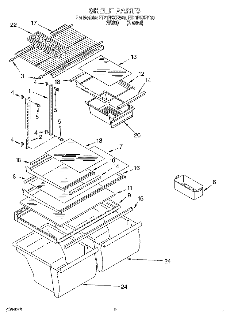 SHELF, LIT/OPTIONAL Diagram and Parts List for ET21PKXFW00  Whirlpool Refrigerator