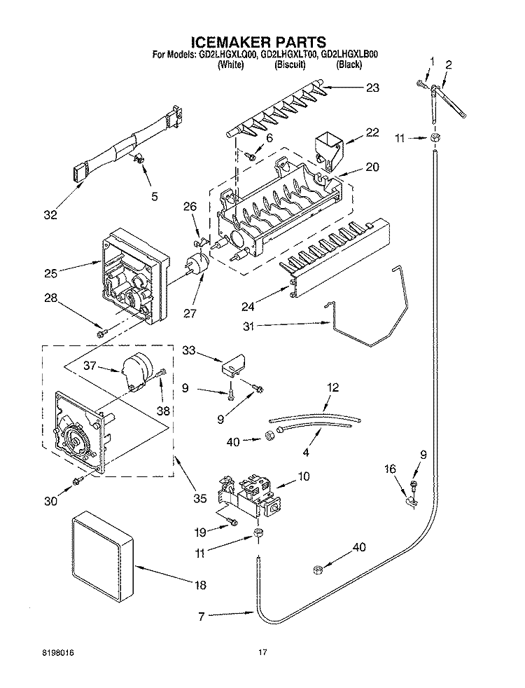 ICEMAKER Diagram and Parts List for GD2LHGXLT00  Whirlpool Refrigerator