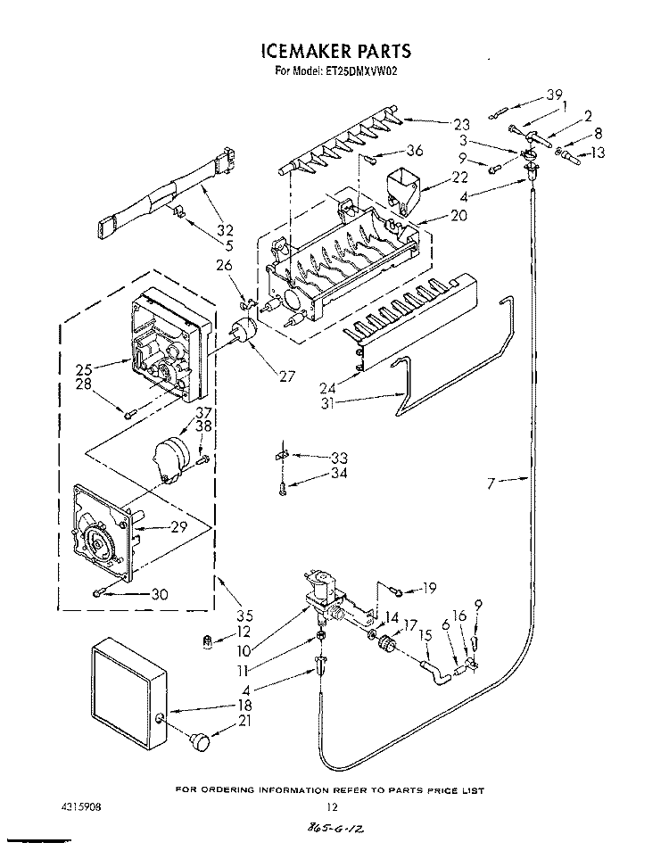 ICE MAKER Diagram and Parts List for ET25DMXVF02  Whirlpool Refrigerator