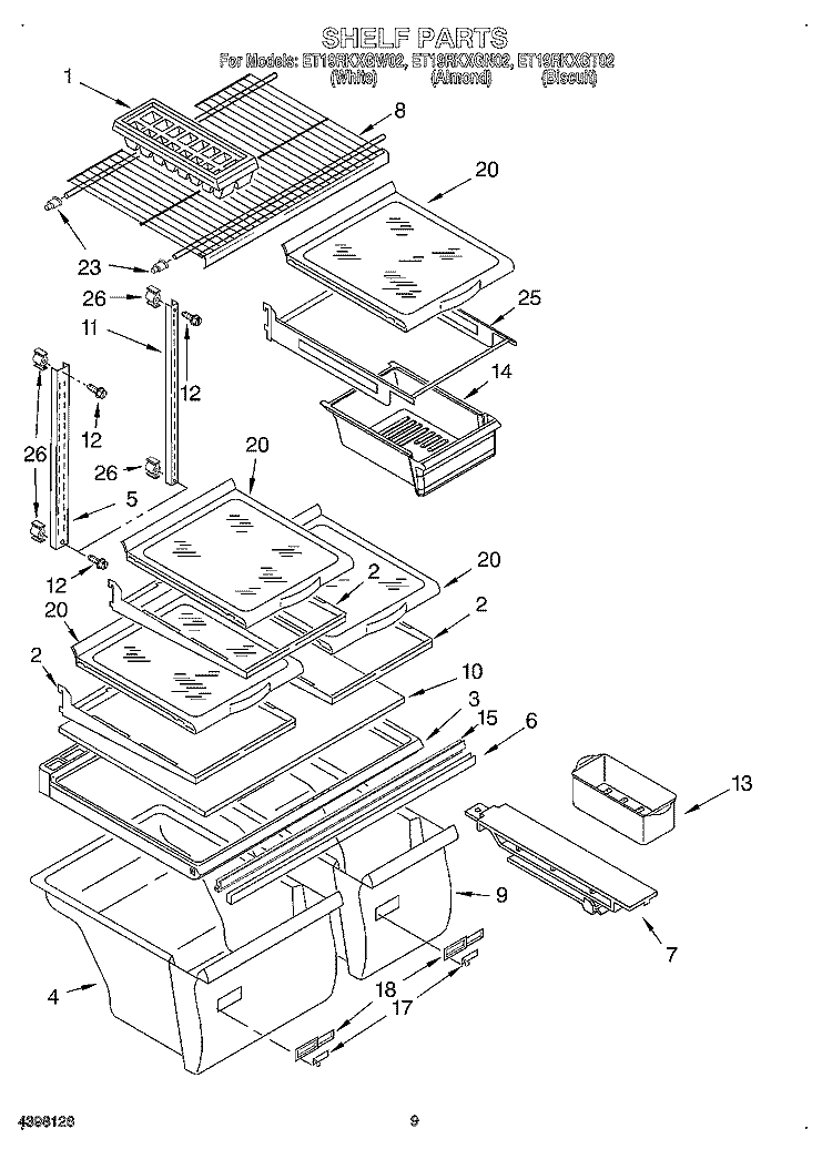 SHELF, OPTIONAL Diagram and Parts List for ET19RKXGN02  Whirlpool Refrigerator