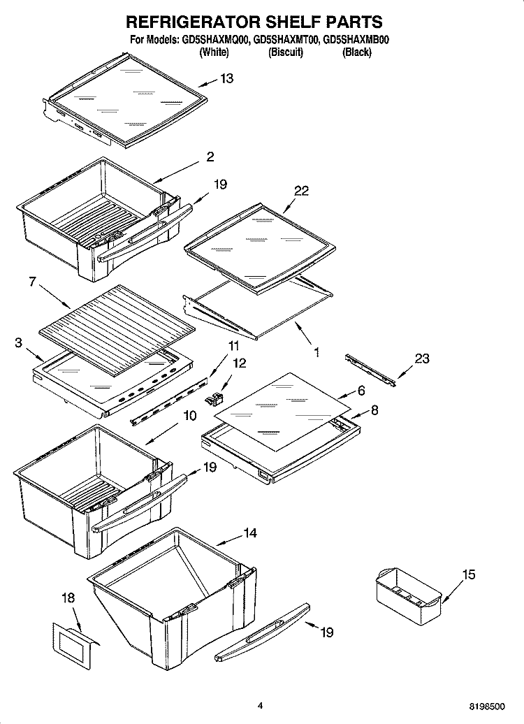 REFRIGERATOR SHELF PARTS Diagram and Parts List for GD5SHAXMB00  Whirlpool Refrigerator