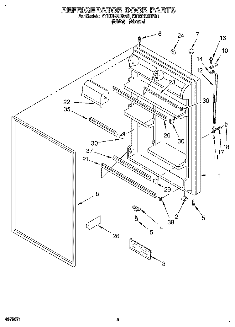 REFRIGERATOR DOOR Diagram and Parts List for ET18ZKXDW01  Whirlpool Refrigerator