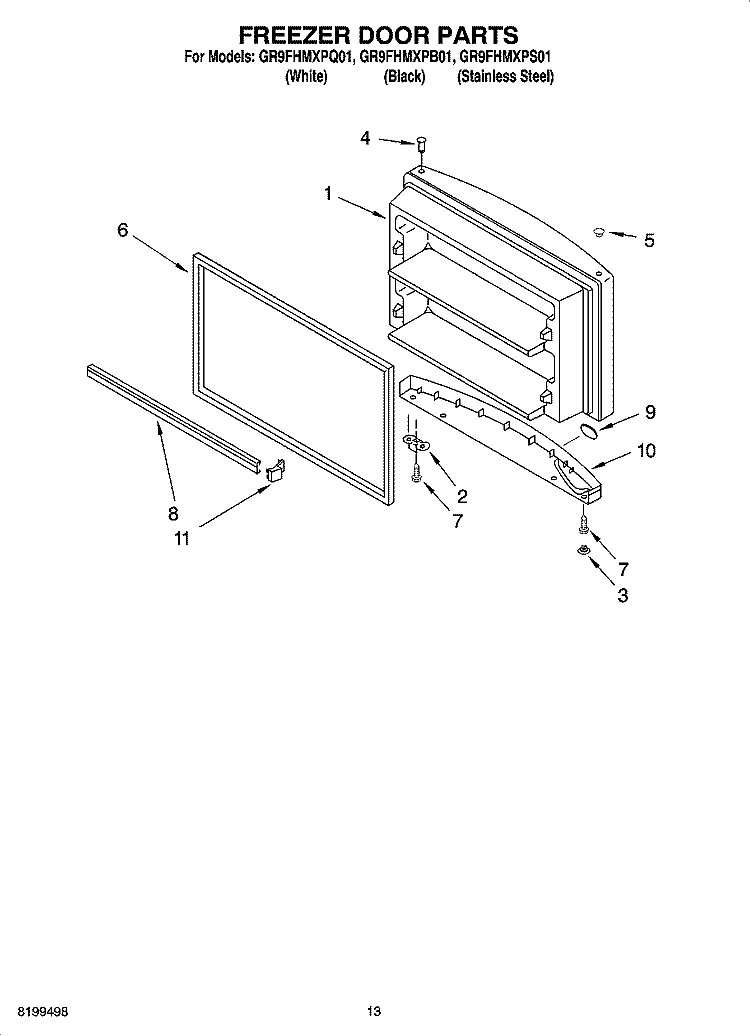 FREEZER DOOR PARTS, OPTIONAL PARTS Diagram and Parts List for GR9FHMXPB01  Whirlpool Refrigerator