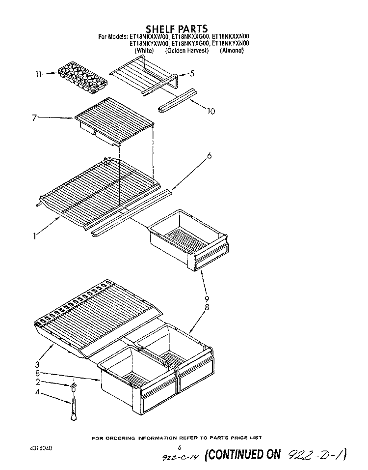 SHELF Diagram and Parts List for ET18NKXXN00  Whirlpool Refrigerator