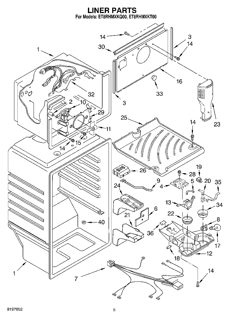 LINER Diagram and Parts List for ET8RHMXKQ00  Whirlpool Refrigerator