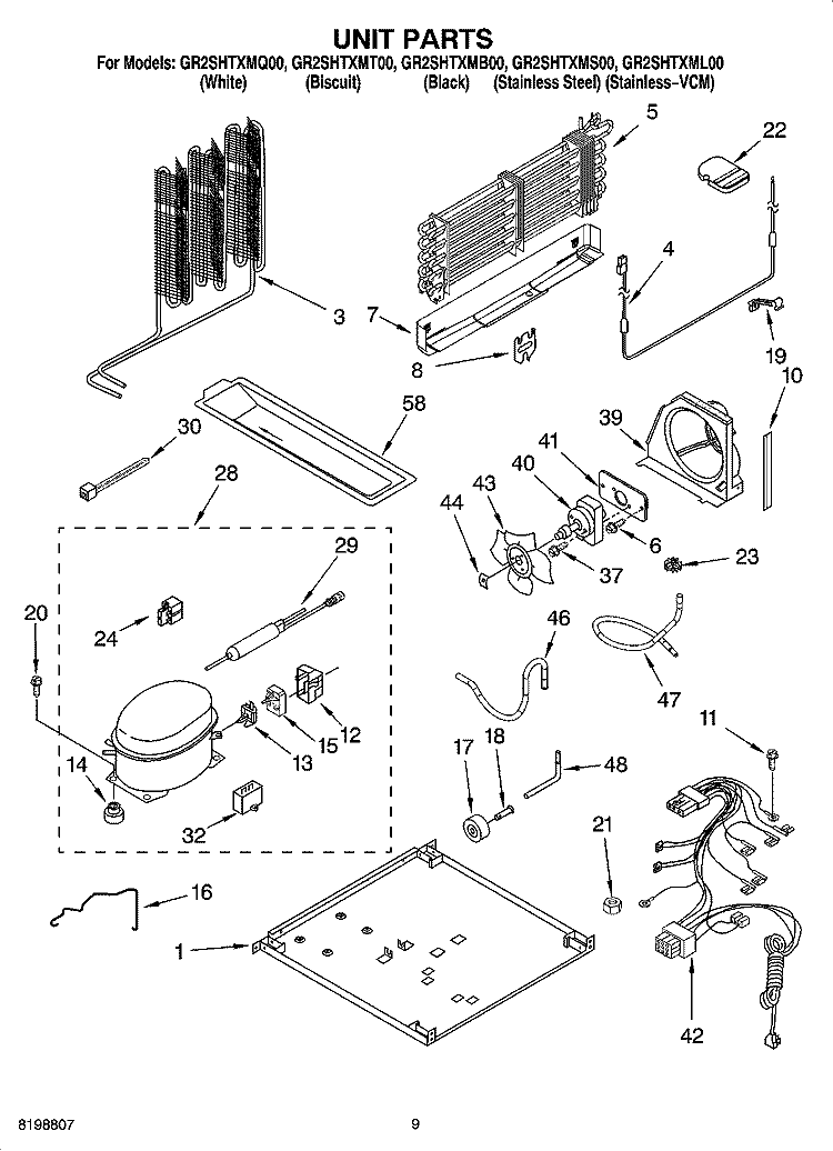 UNIT PARTS Diagram and Parts List for GR2SHTXMB00  Whirlpool Refrigerator