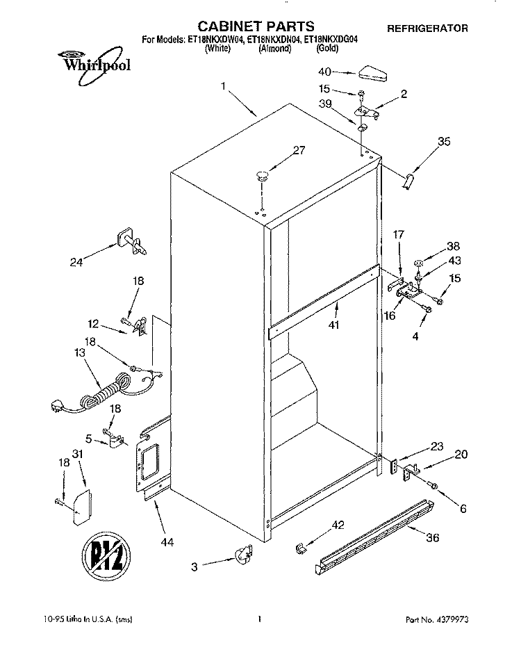CABINET Diagram and Parts List for ET18NKXDW04  Whirlpool Refrigerator