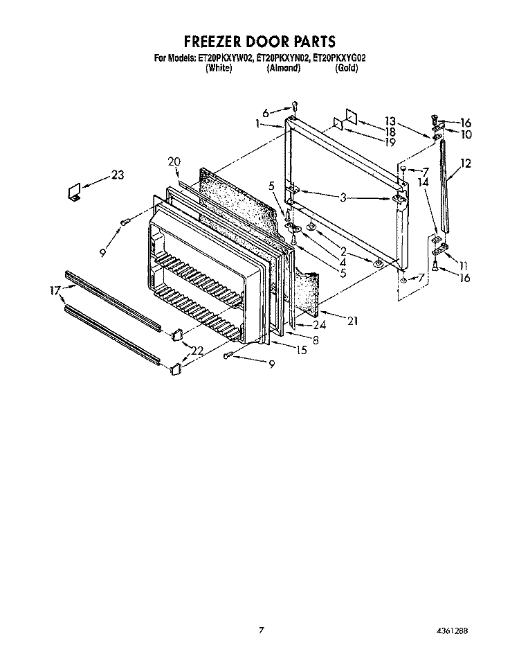 FREEZER DOOR Diagram and Parts List for ET20PKXYG02  Whirlpool Refrigerator