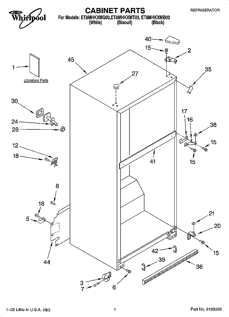 CABINET PARTS Diagram and Parts List for ET8MHKXMQ03  Whirlpool Refrigerator