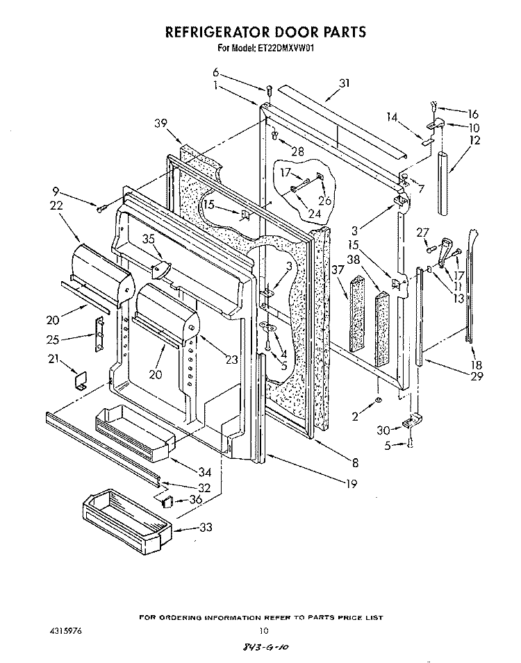 REFRIGERATOR DOOR Diagram and Parts List for ET22DMXVW01  Whirlpool Refrigerator