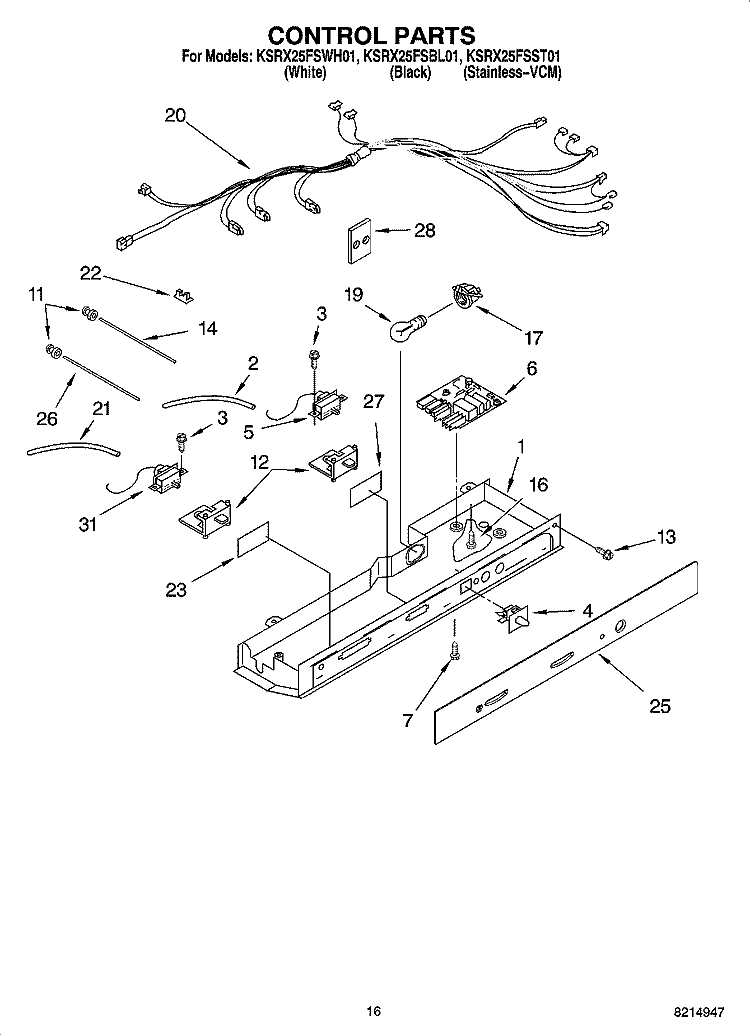 CONTROL PARTS Diagram and Parts List for  KitchenAid Refrigerator