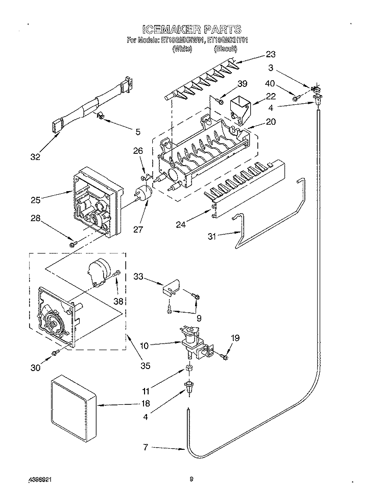 ICE MAKER Diagram and Parts List for ET18GMXHT01  Whirlpool Refrigerator