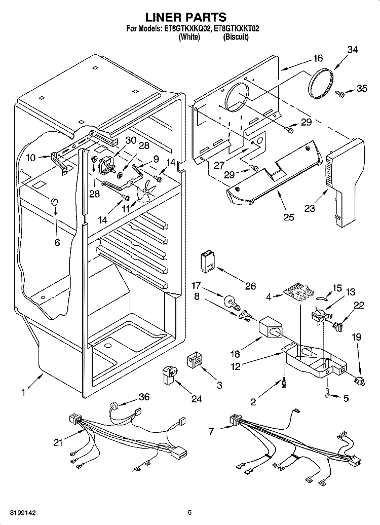 LINER PARTS Diagram and Parts List for ET8GTKXKT02  Whirlpool Refrigerator
