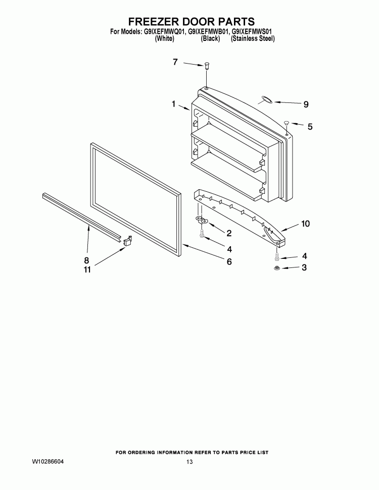 FREEZER DOOR PARTS Diagram and Parts List for G9IXEFMWB01  Whirlpool Refrigerator