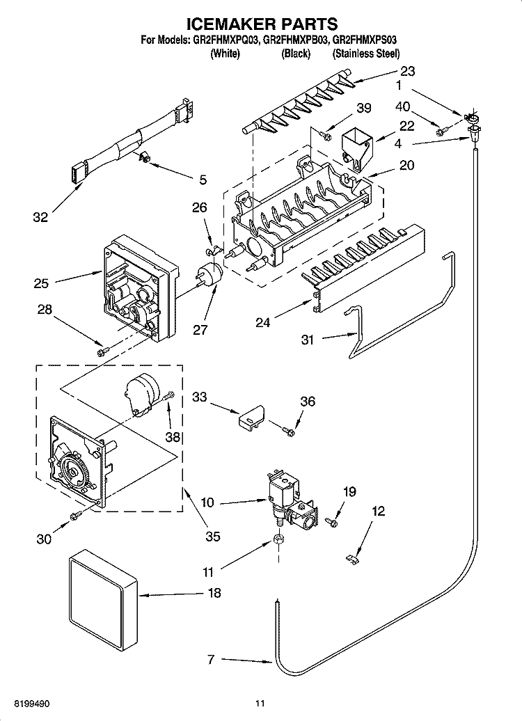 ICEMAKER PARTS Diagram and Parts List for GR2FHMXPB03  Whirlpool Refrigerator