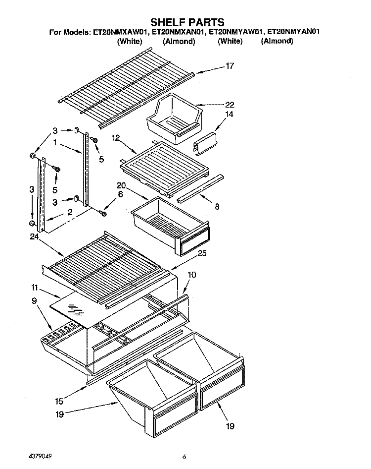 SHELF Diagram and Parts List for ET20NMXAN01  Whirlpool Refrigerator