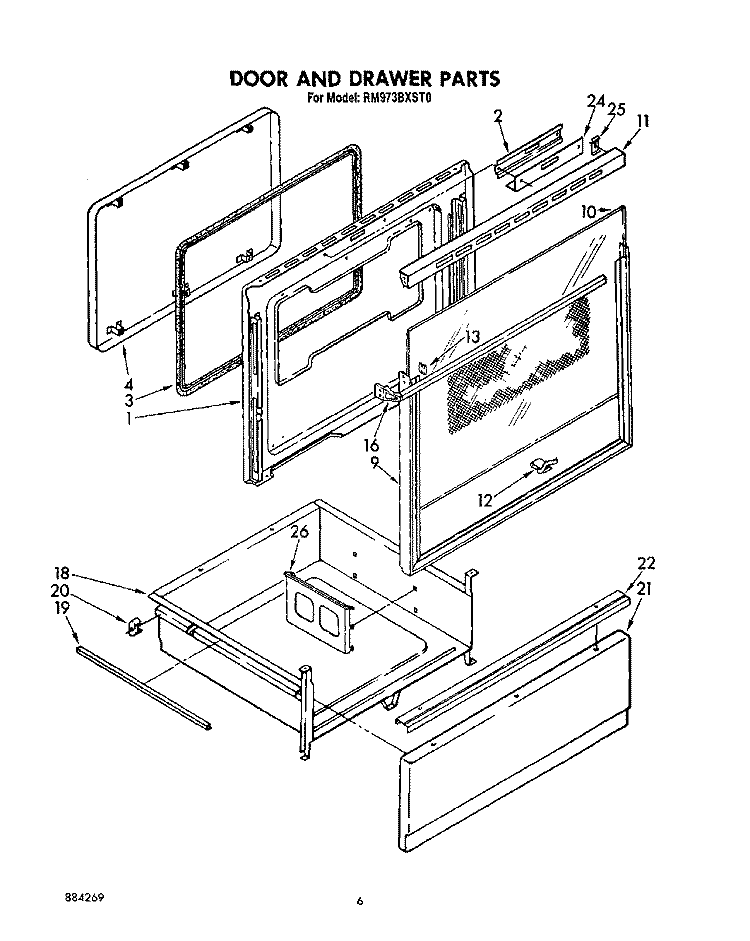 DOOR AND DRAWER Diagram and Parts List for  Whirlpool Microwave Oven Combo