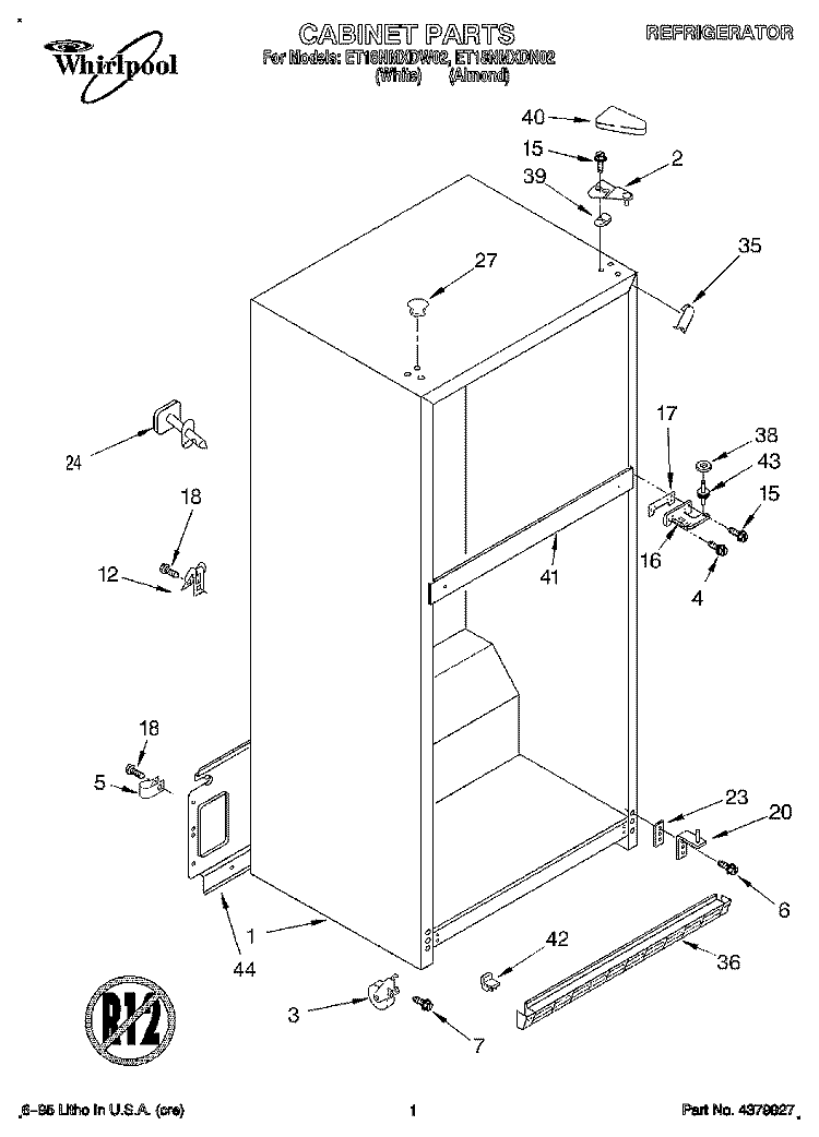 CABINET Diagram and Parts List for ET18NMXDN02  Whirlpool Refrigerator