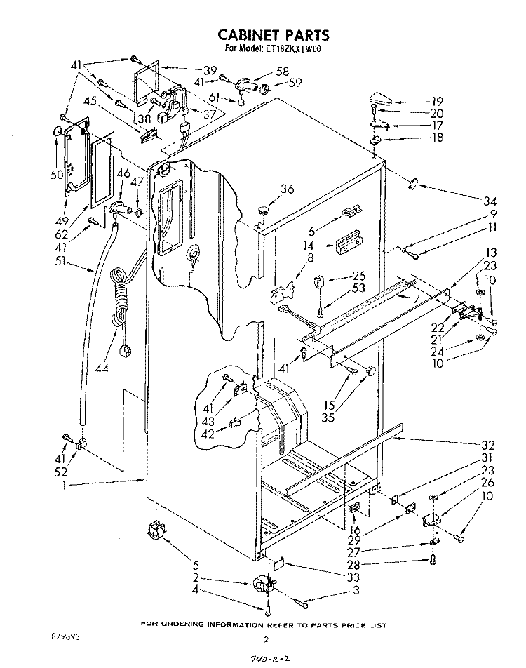 CABINET Diagram and Parts List for ET18ZKXTW00  Whirlpool Refrigerator