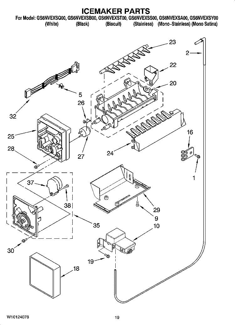 ICEMAKER PARTS, OPTIONAL PARTS (NOT INCLUDED) Diagram and Parts List for GS6NVEXSB00  Whirlpool Refrigerator