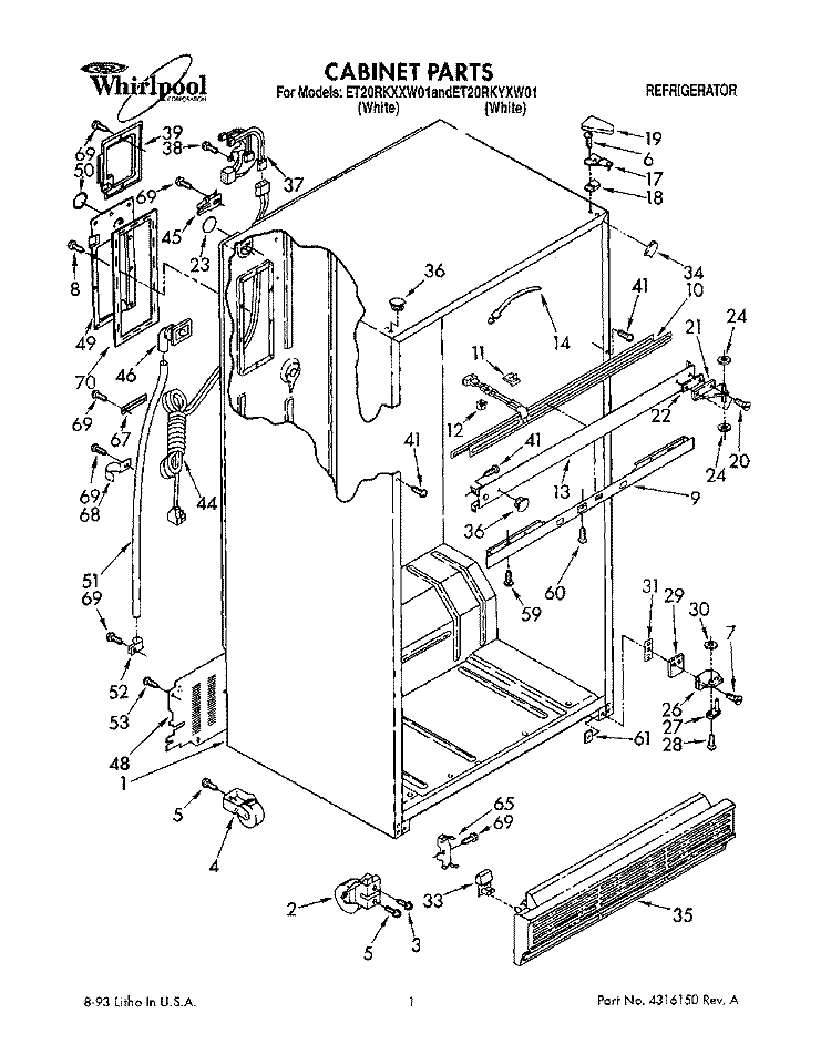 CABINET Diagram and Parts List for ET20RKYXW01  Whirlpool Refrigerator