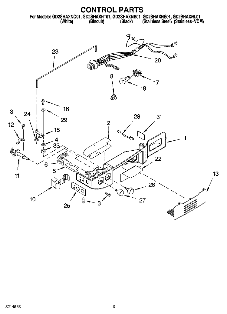 CONTROL PARTS Diagram and Parts List for GD2SHAXNL01  Whirlpool Refrigerator