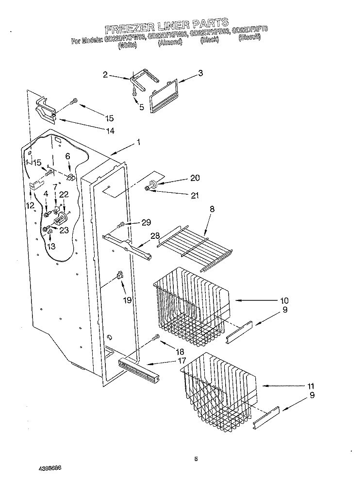 FREEZER LINER Diagram and Parts List for GD22DFXFB03  Whirlpool Refrigerator