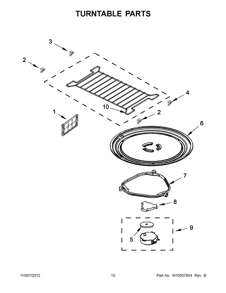 TURNTABLE PARTS Diagram and Parts List for  KitchenAid Microwave